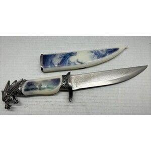 Decorative Collector's Knife with Dragon & Fantasy Scene w/ Etched Blade Design